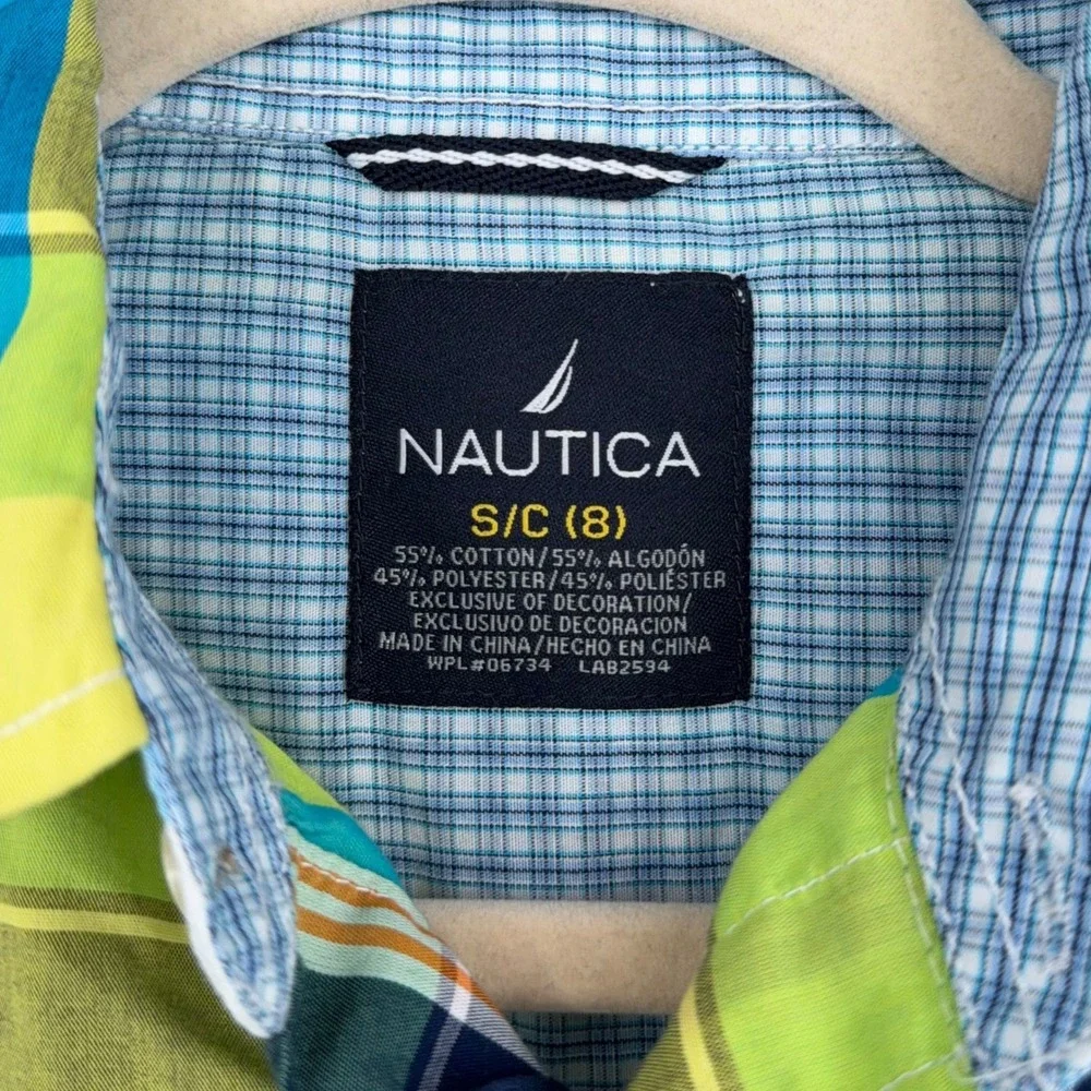 Nautica Boys Size‎ 8 Multicolor Plaid Short Sleeve Button Down Shirt Preppy